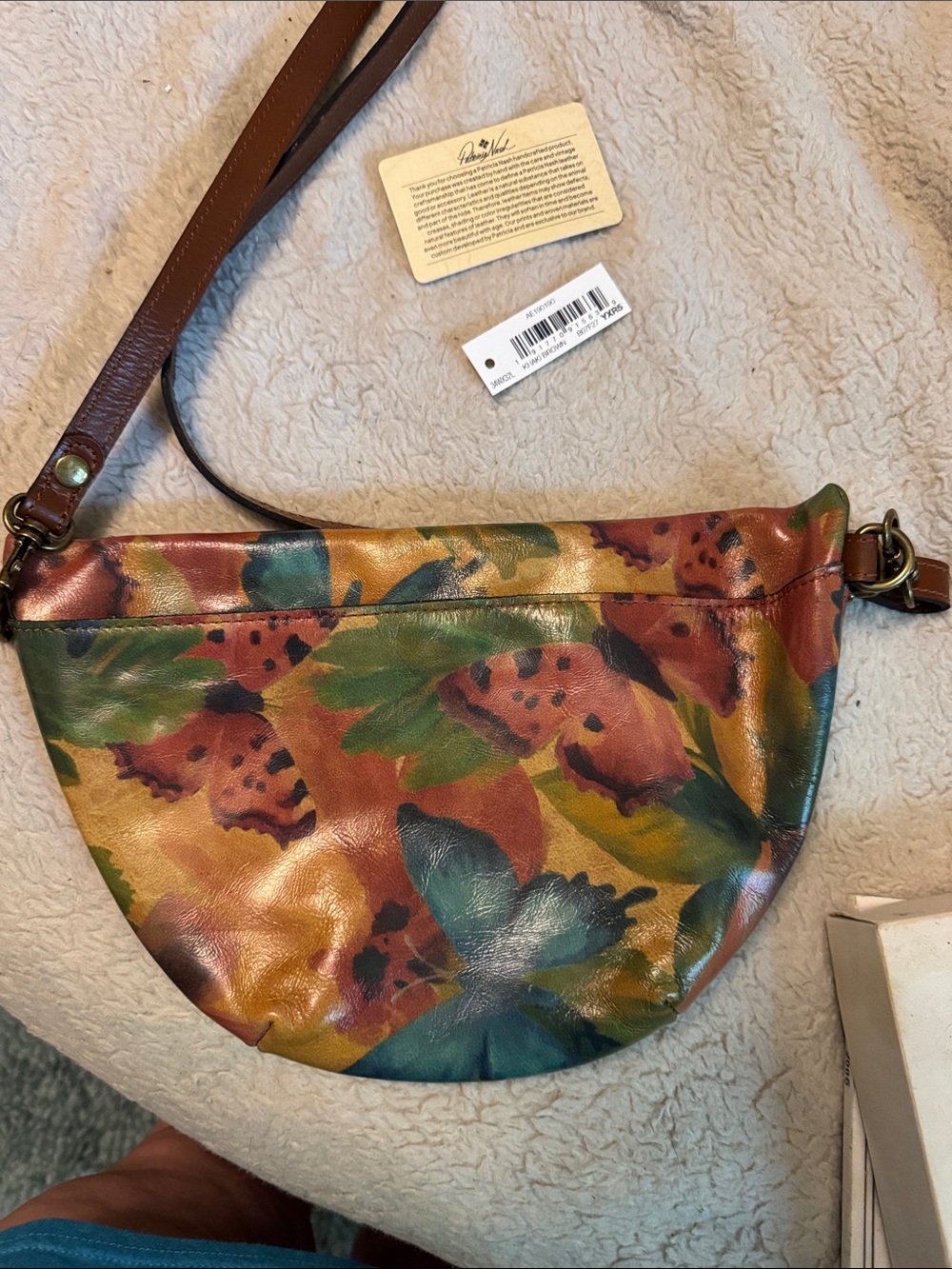 Patricia Nash Watercolor Floral Butterfly Crescent Crossbody Bag Purse NWOT - Picture 2 of 7